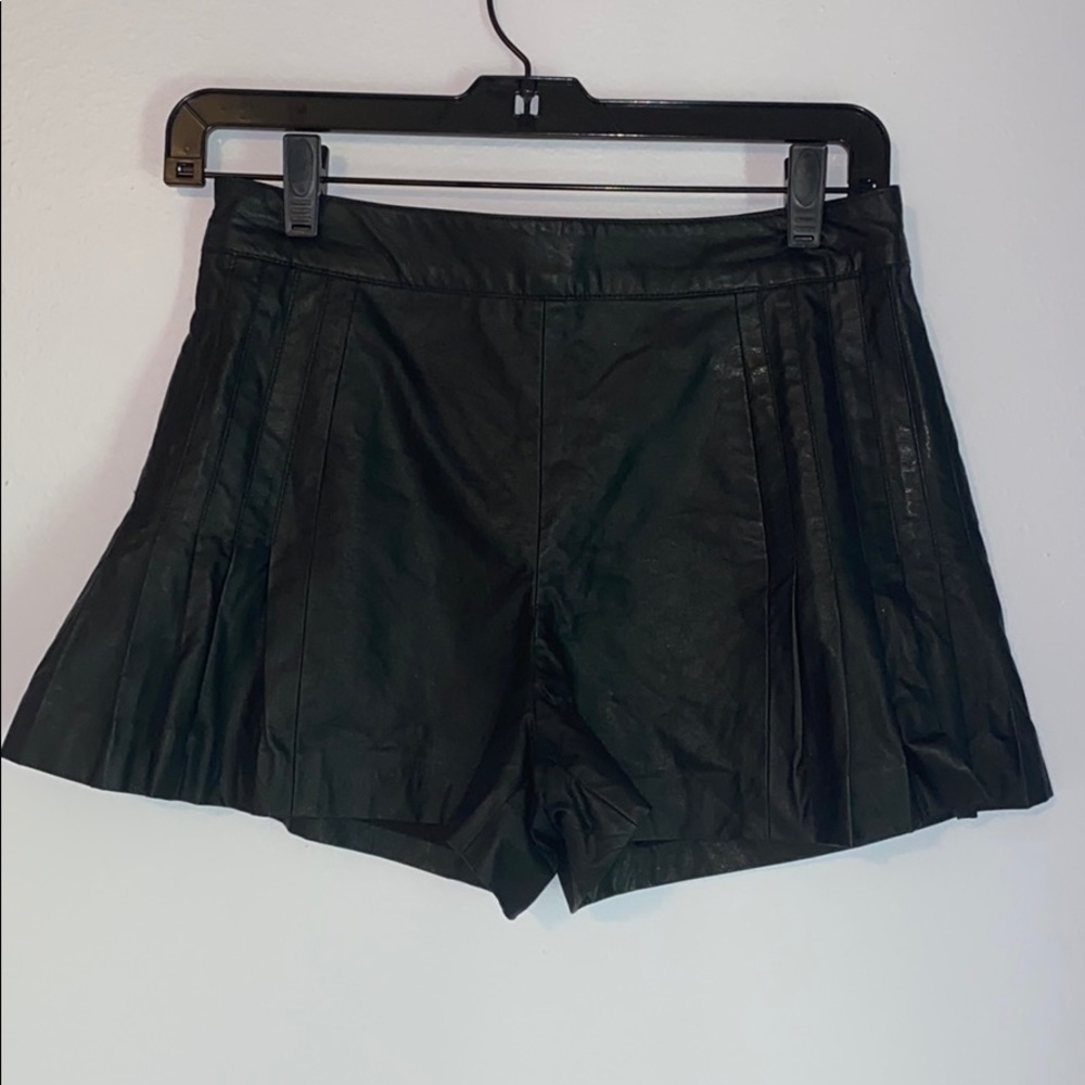 Sam Edelman Black Faux Leather Pleated Shorts